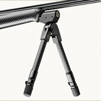 Carbon fiber rifle stock with bipod on a white background