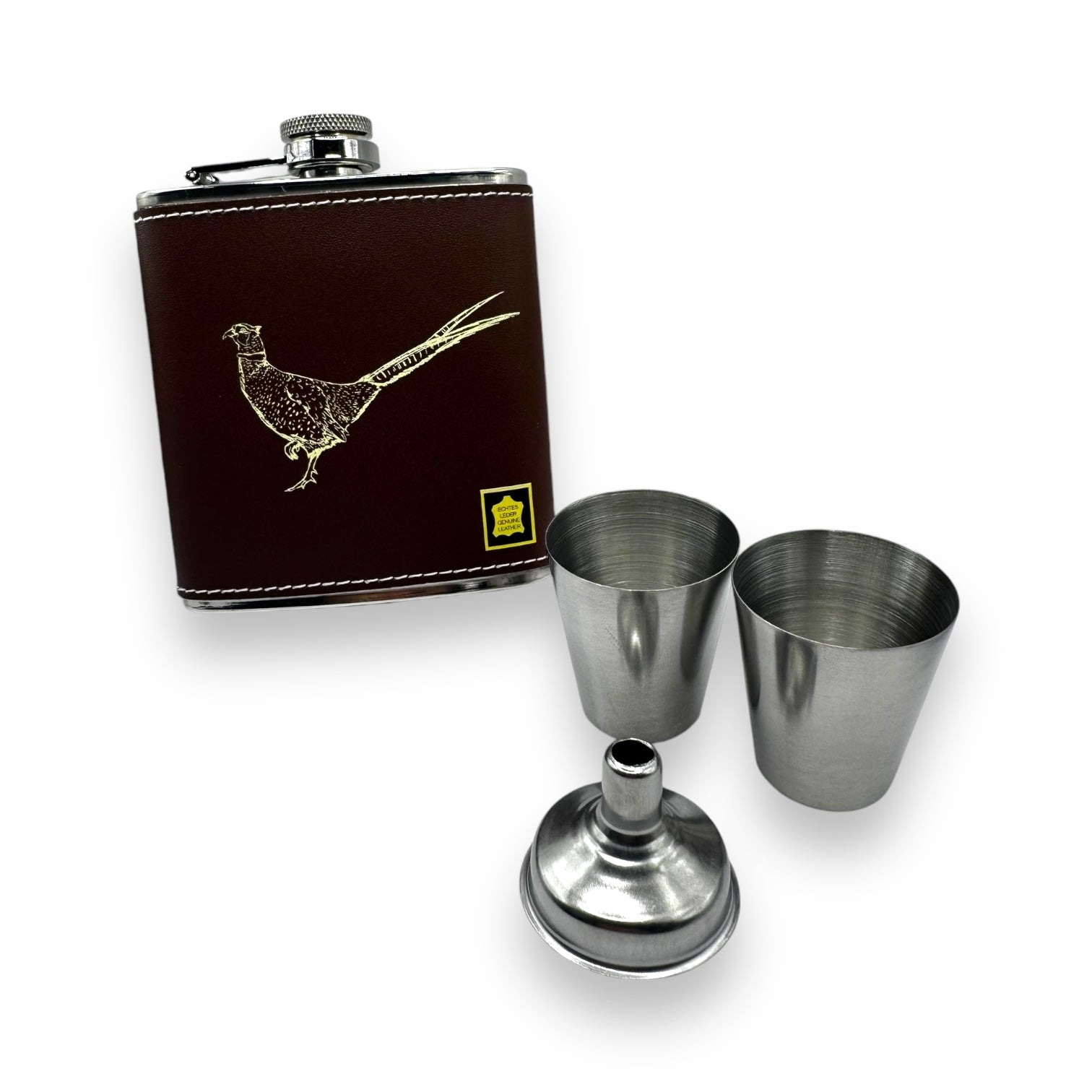 6oz Brown Geuine Leather Flask Presentation Set by Bisley