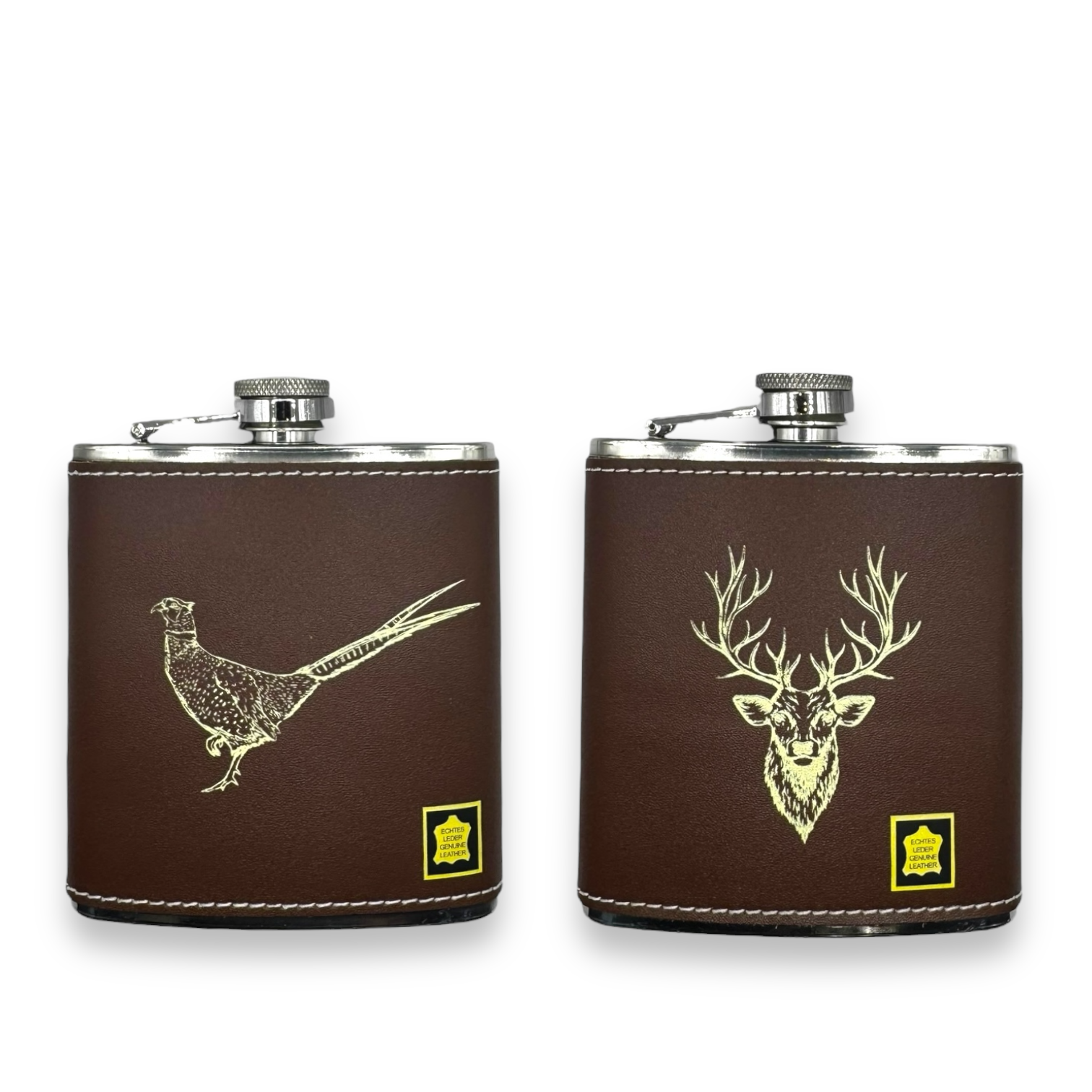 6oz Brown Leather Flask Set by Bisley