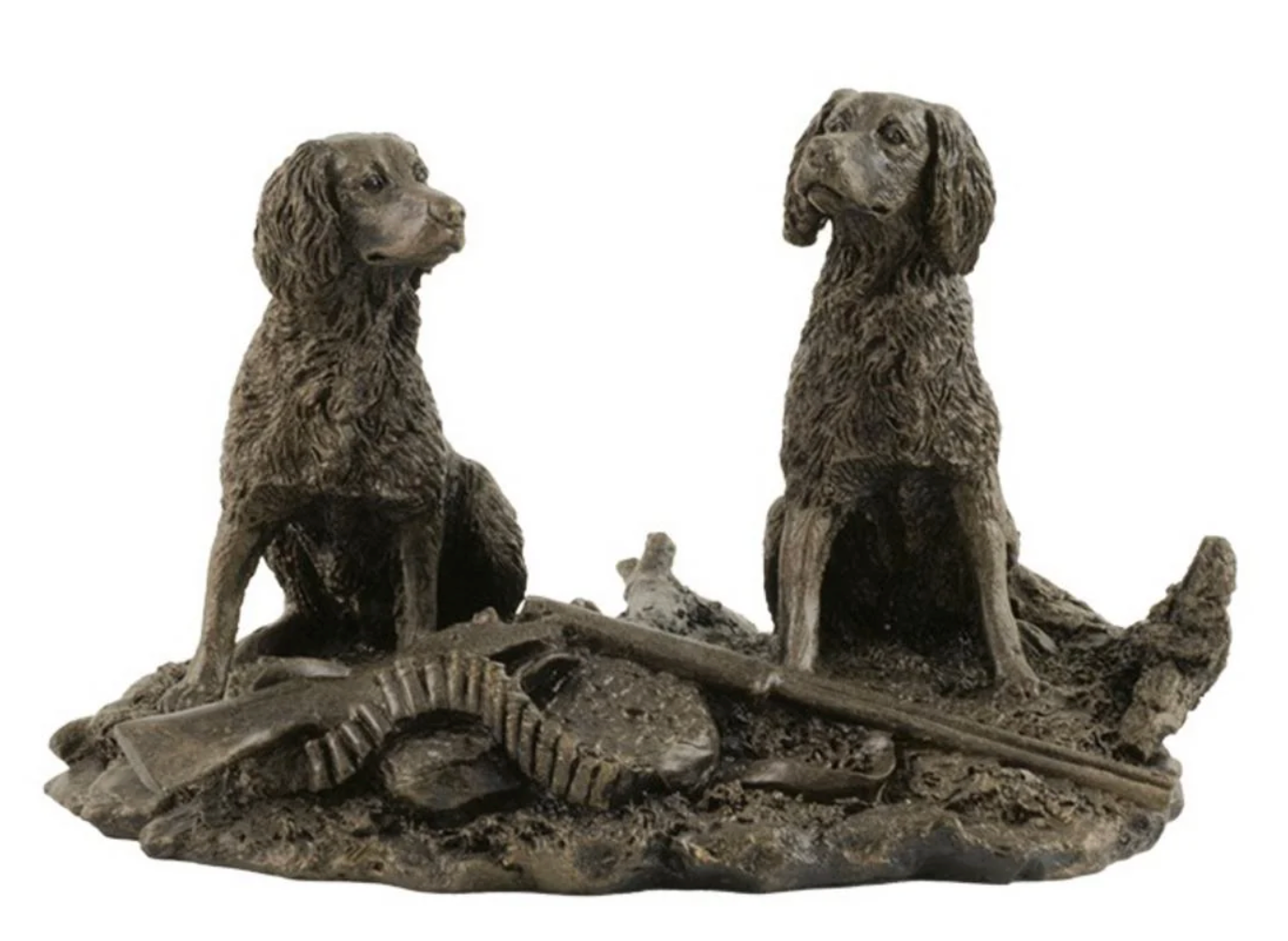 Patina Bronze Sculpture Two Spaniels With Broken Gun