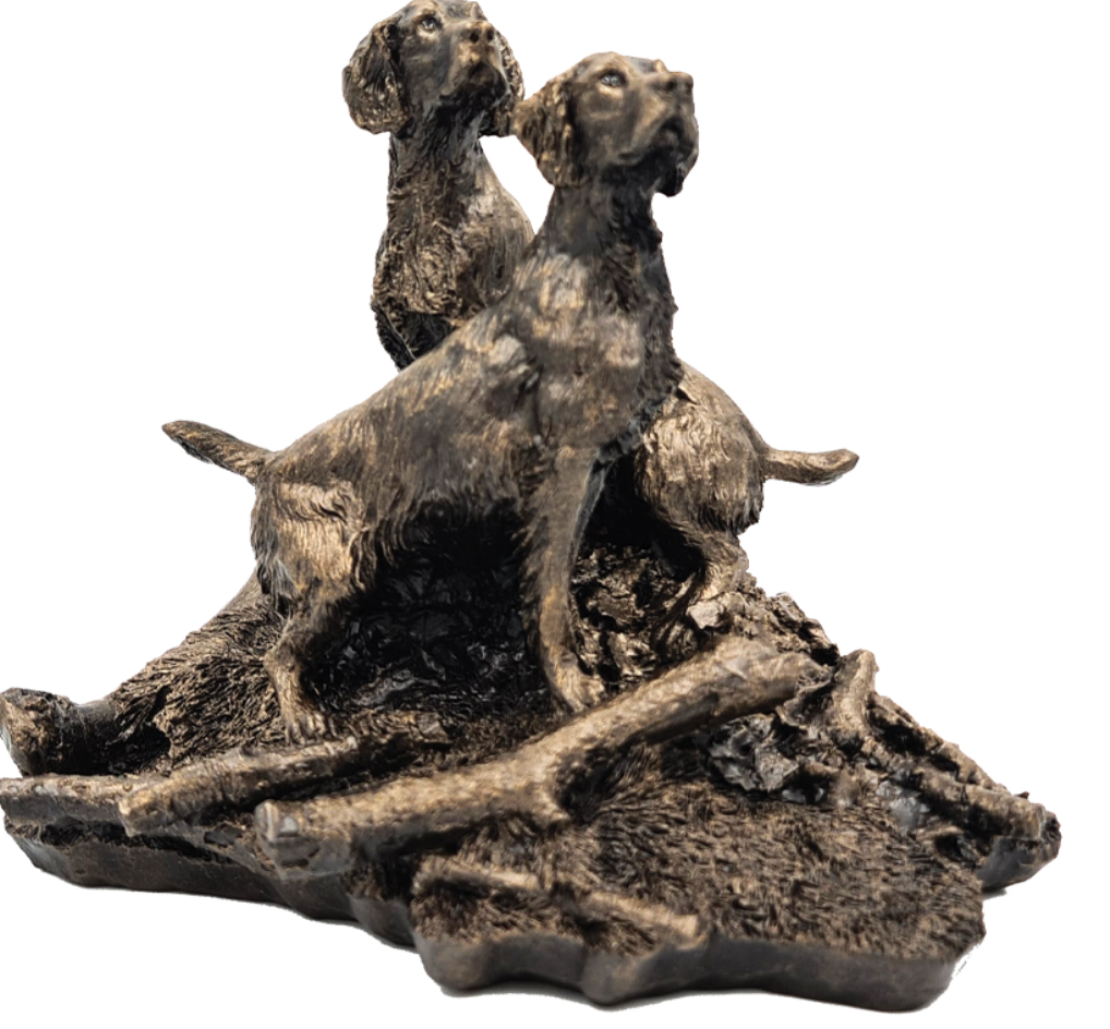 Patina Bronze Sculpture Pair Of Springer Spaniels