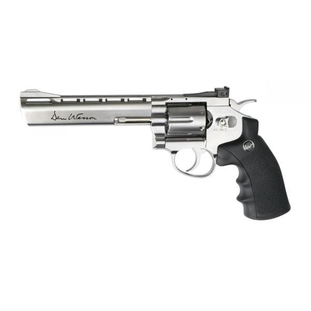 Revolver with black grip on a white background