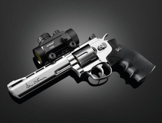 Revolver with a light attachment on a dark background